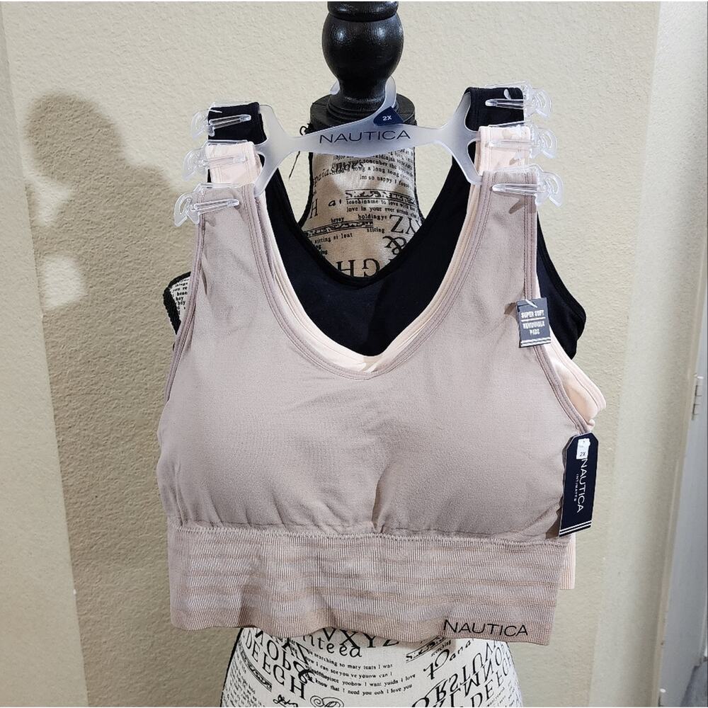 Nautica 3pk longline active athletic workout lounge‎ bras bralettes plus size 2X